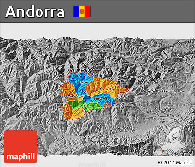 Political 3D Map of Andorra, desaturated