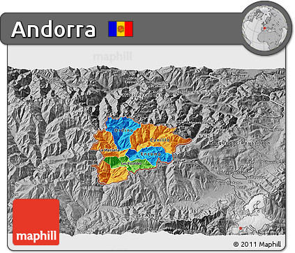 Political 3D Map of Andorra, desaturated