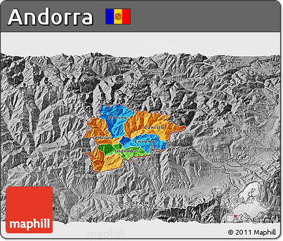 Political 3D Map of Andorra, desaturated