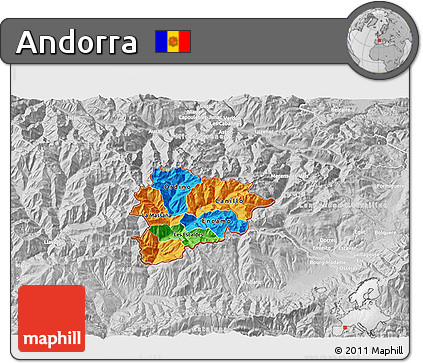Political 3D Map of Andorra, lighten, desaturated