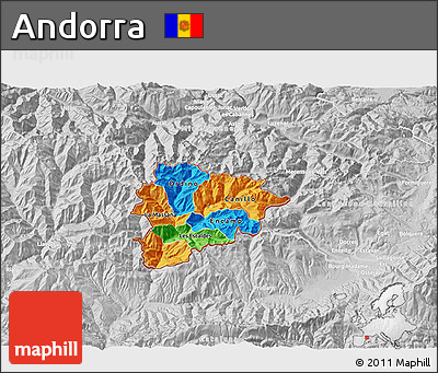 Political 3D Map of Andorra, lighten, desaturated