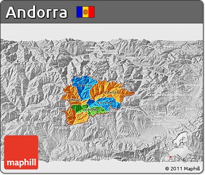 Political 3D Map of Andorra, lighten, desaturated