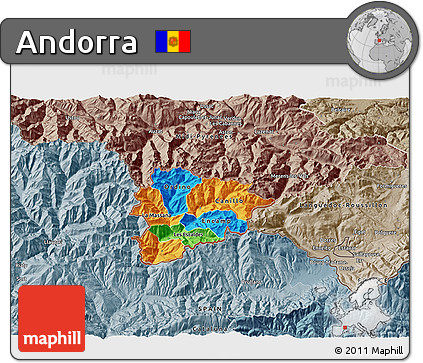 Political 3D Map of Andorra, semi-desaturated