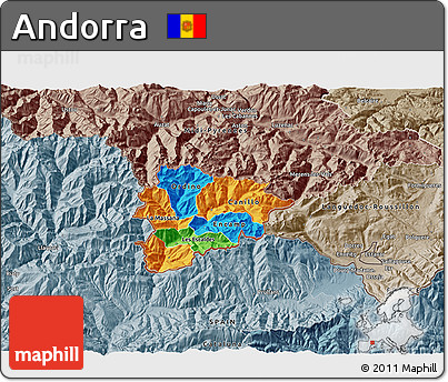 Political 3D Map of Andorra, semi-desaturated