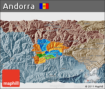 Political 3D Map of Andorra, semi-desaturated