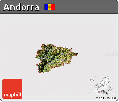 Satellite 3D Map of Andorra, cropped outside