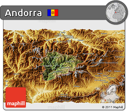 Satellite 3D Map of Andorra, physical outside