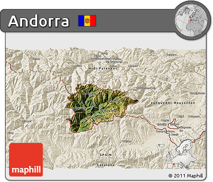 Satellite 3D Map of Andorra, shaded relief outside