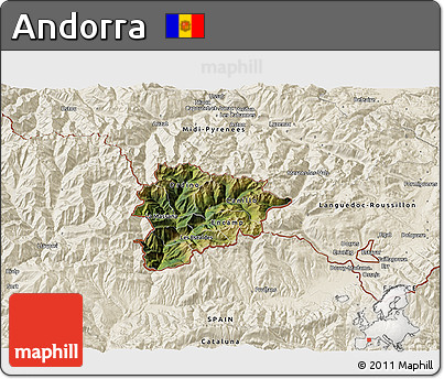 Satellite 3D Map of Andorra, shaded relief outside