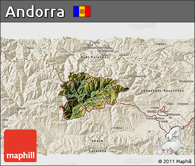Satellite 3D Map of Andorra, shaded relief outside
