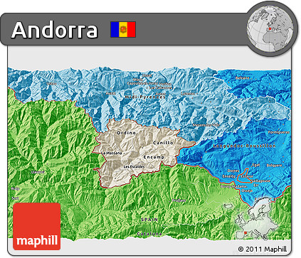 Shaded Relief 3D Map of Andorra, political shades outside