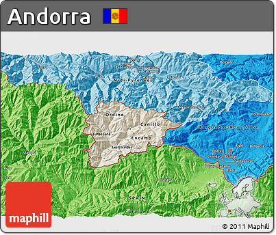 Shaded Relief 3D Map of Andorra, political shades outside