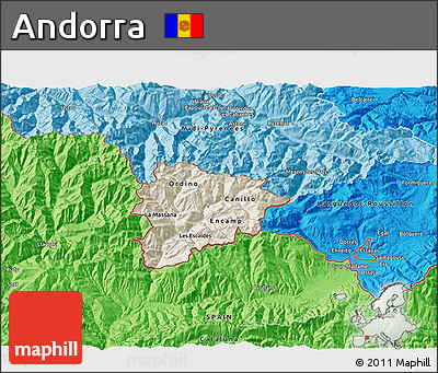 Shaded Relief 3D Map of Andorra, political shades outside