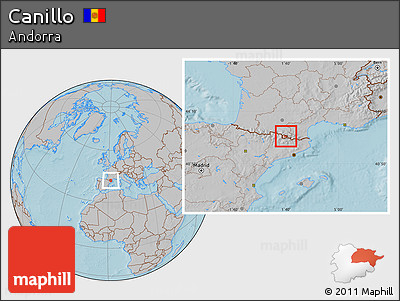 Gray Location Map of Canillo, highlighted country, hill shading
