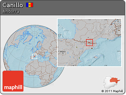 Gray Location Map of Canillo, highlighted country, hill shading
