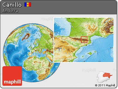 Physical Location Map of Canillo, within the entire country