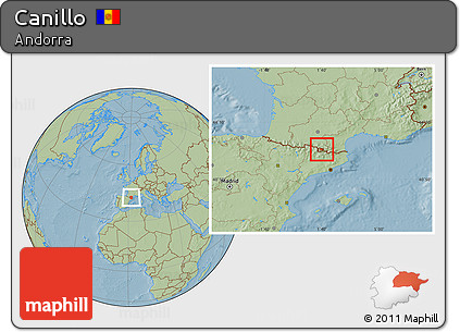 Savanna Style Location Map of Canillo, hill shading