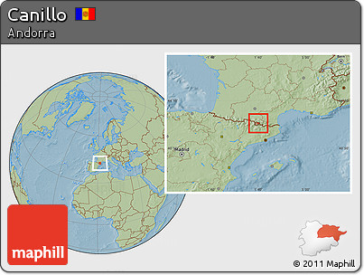 Savanna Style Location Map of Canillo, hill shading