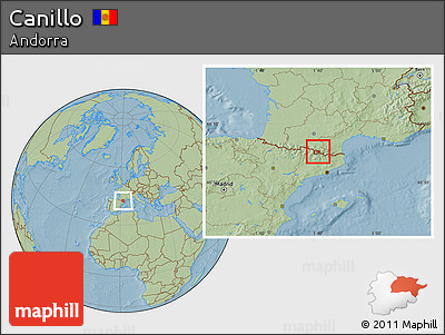 Savanna Style Location Map of Canillo, hill shading