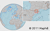 Gray Location Map of Encamp, highlighted country, within the entire country, hill shading