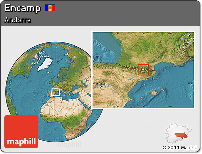 Satellite Location Map of Encamp, highlighted country