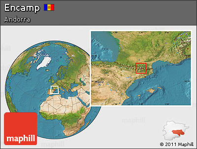 Satellite Location Map of Encamp, highlighted country