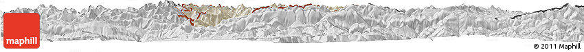 Shaded Relief Horizon Map of Andorra, desaturated