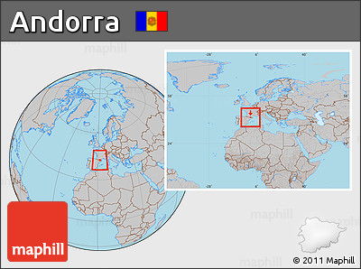 Gray Location Map of Andorra, within the entire continent