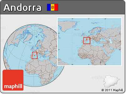 Gray Location Map of Andorra, within the entire continent
