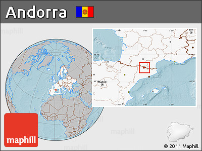 Gray Location Map of Andorra, highlighted continent, hill shading