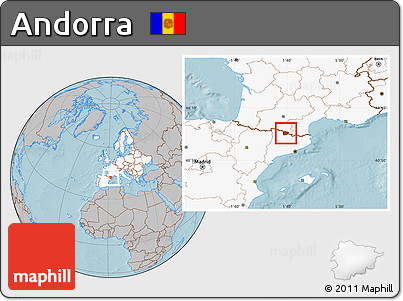 Gray Location Map of Andorra, highlighted continent, hill shading
