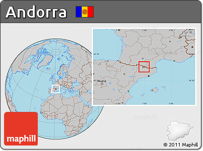 Gray Location Map of Andorra, hill shading inside