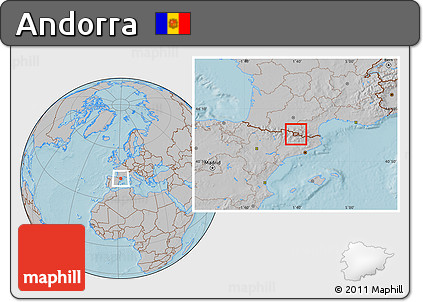 Gray Location Map of Andorra, hill shading outside