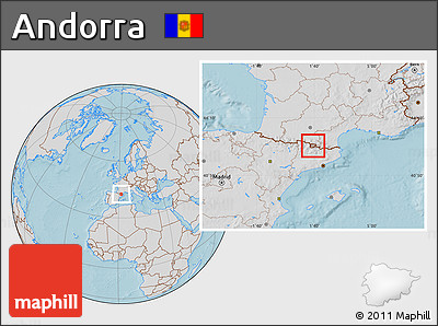 Gray Location Map of Andorra, lighten, desaturated, land only, hill shading