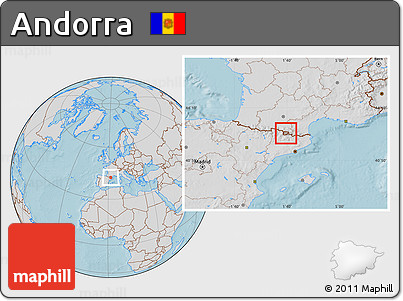 Gray Location Map of Andorra, lighten, desaturated, land only, hill shading