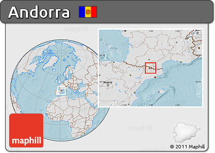 Gray Location Map of Andorra, lighten, land only, hill shading