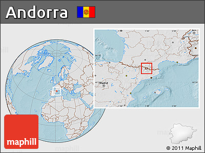 Gray Location Map of Andorra, lighten, land only, hill shading