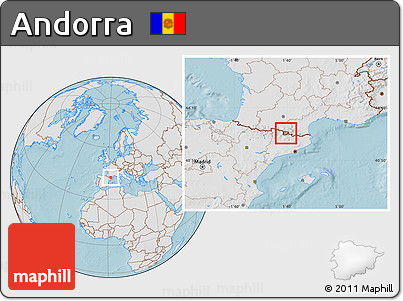 Gray Location Map of Andorra, lighten, land only, hill shading