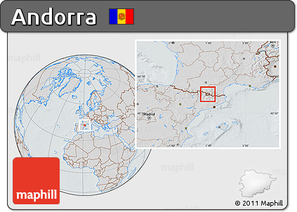 Gray Location Map of Andorra, lighten, semi-desaturated, hill shading