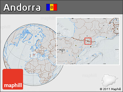 Gray Location Map of Andorra, lighten, semi-desaturated, hill shading