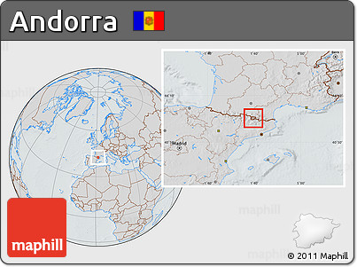 Gray Location Map of Andorra, lighten, semi-desaturated, hill shading