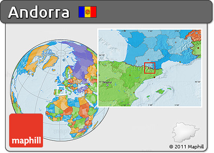 Gray Location Map of Andorra, political outside, hill shading