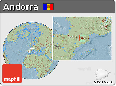 Gray Location Map of Andorra, savanna style outside, hill shading