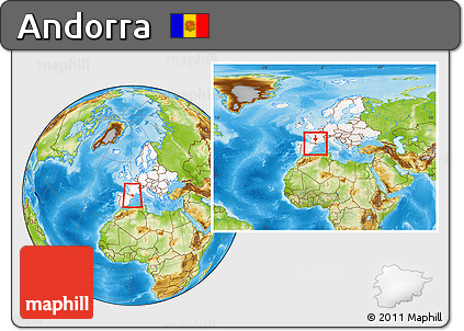 Physical Location Map of Andorra, highlighted continent, within the entire continent