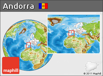 Physical Location Map of Andorra, highlighted continent, within the entire continent