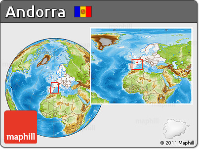 Physical Location Map of Andorra, highlighted continent, within the entire continent