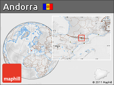 Physical Location Map of Andorra, lighten, desaturated