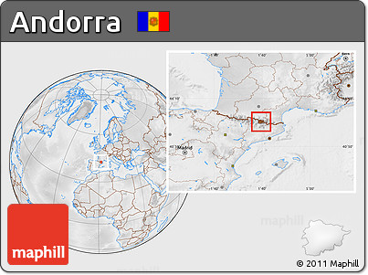 Physical Location Map of Andorra, lighten, desaturated