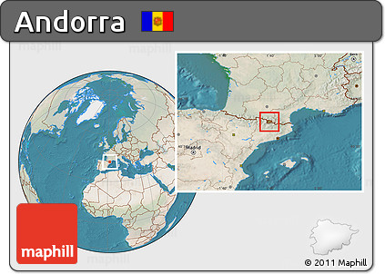 Satellite Location Map of Andorra, lighten, land only