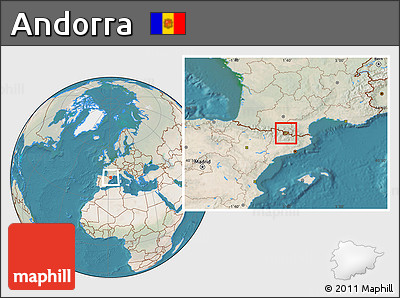 Satellite Location Map of Andorra, lighten, land only
